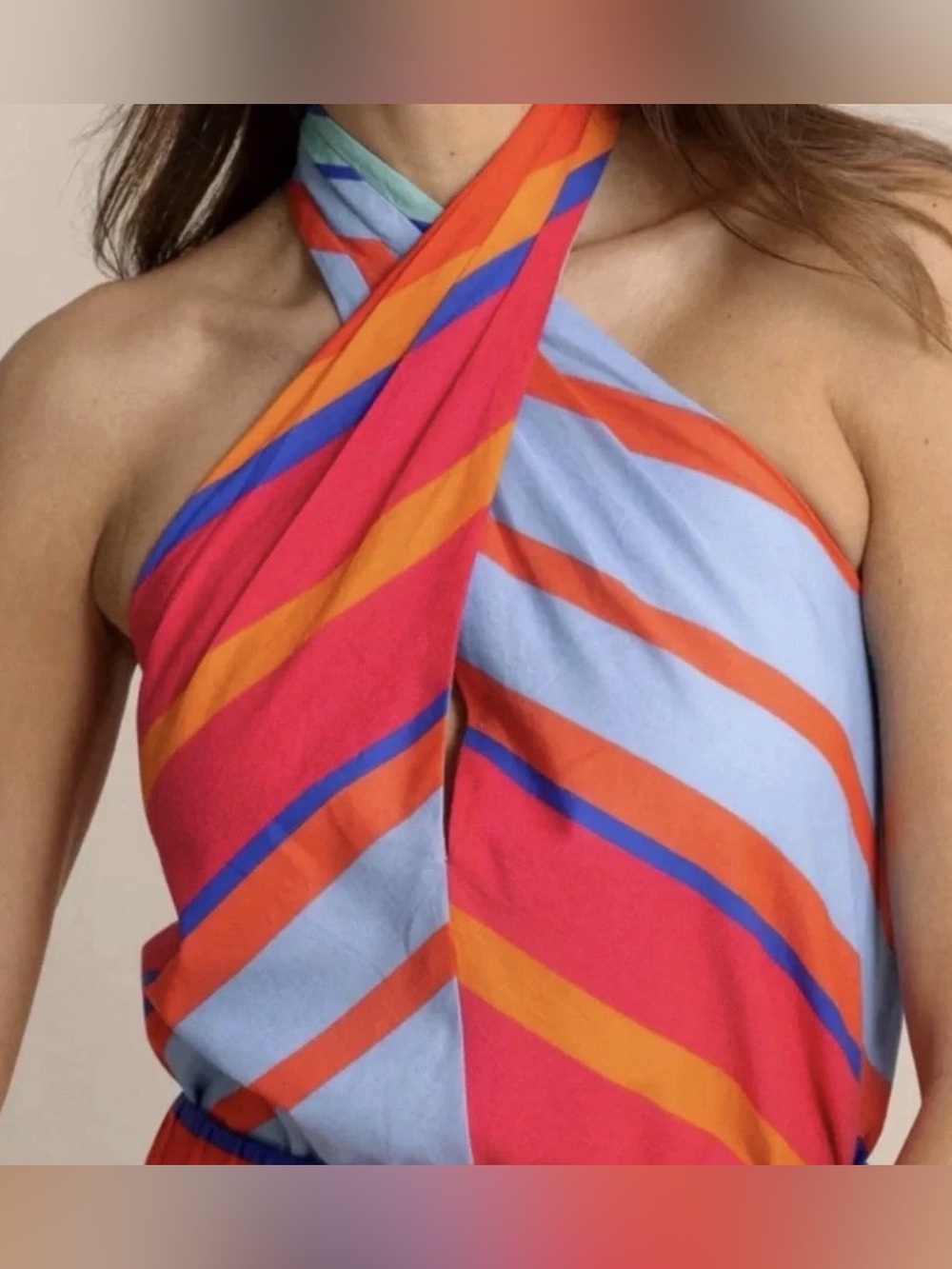 Southern Tide Fallon Calypso Cay Stripe Halter Top Med NWT